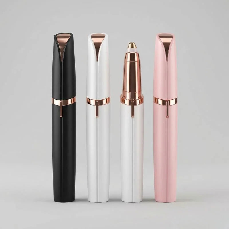 Conjunto de canetas depiladoras faciais nas cores preta, branca e rosa com acabamento premium.