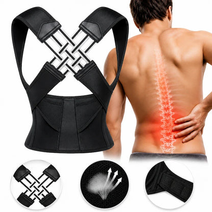 Detalhes do corretor postural ergonômico com ajuste em velcro reforçado e tecido confortável respirável