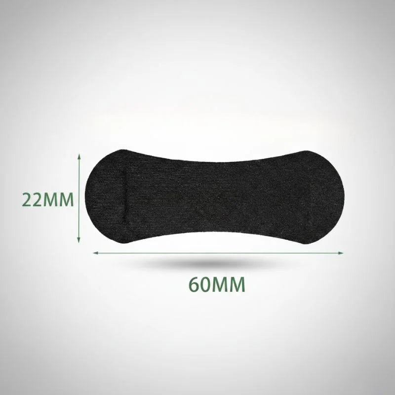 Dimensões do dilatador nasal adesivo preto medindo 60 mm de largura por 22 mm de altura.