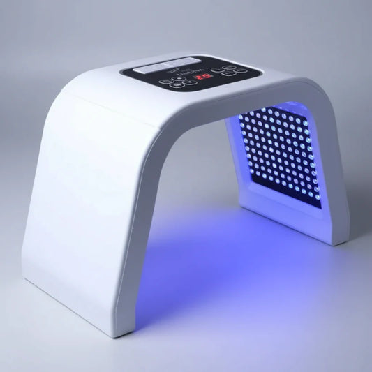 Cabine de fototerapia e cromoterapia de 7 cores da marca Dádiva para tratamentos estéticos e terapêuticos.