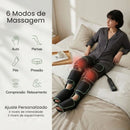 Pessoa sentada no sofá utilizando o massageador de pernas pneumático para alívio de fadiga diária.