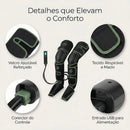Visor digital do controle remoto exibindo os níveis de temperatura e os 6 modos de massagem inteligente para recuperação muscular.