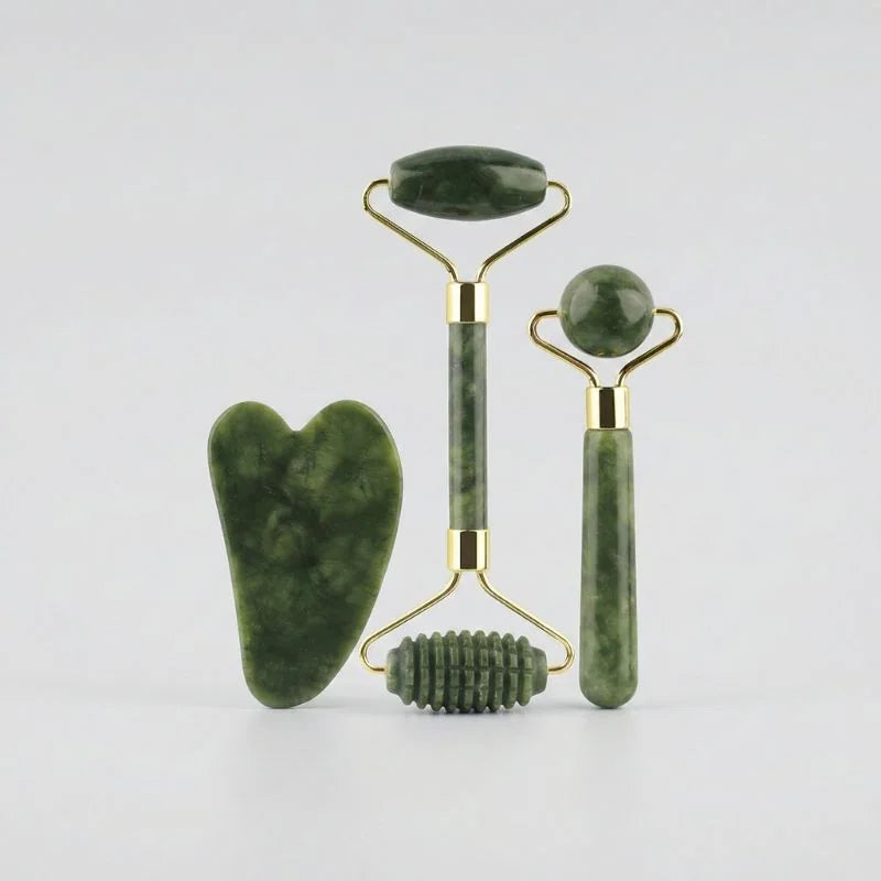 Kit rolo de jade e gua sha para massagem facial